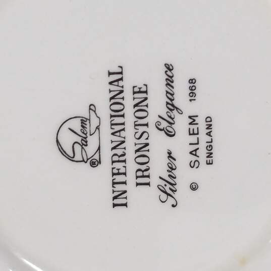 7pc Salem International Ironstone Silver Elegance Dinner Plates & Dessert Bowls image number 6