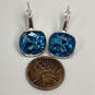 Designer Joan Rivers Silver-Tone Blue Crystal Stone Square Drop Earrings image number 3