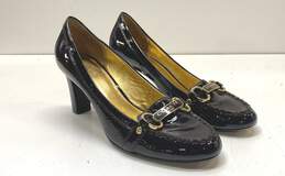 COACH Charley Brown Patent Leather Buckle Pump Heels Shoes Size 8 B