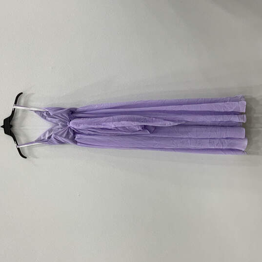 Womens Purple Pleated Sleeveless Back Zip Front Slit Maxi Dress Size A6 image number 2