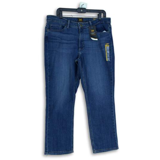 NWT Lee Womens Blue Denim 5-Pocket Design Straight Leg Jeans Size 16P image number 1