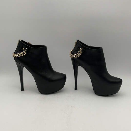 Womens Black Leather Back Zip Stiletto Heel Platform Boots Size 8.5 M image number 3
