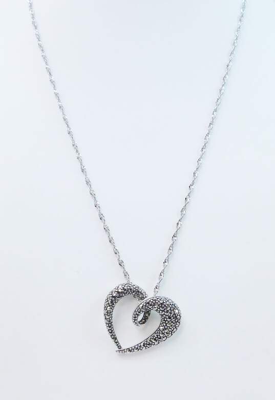 Judith Jack & Romantic 925 Marcasite Open Heart & Dangle Charms Pendant Necklaces & Semi Hoop Post Earrings 16.7g image number 3