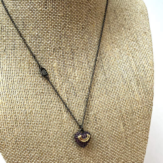Designer Juicy Couture Silver-Tone Purple Pave Heart Shape Pendant Necklace image number 2