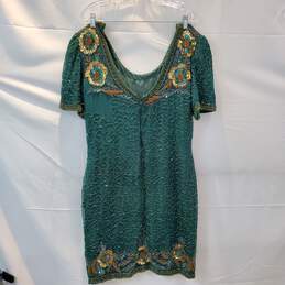 Vintage Laurence Kazar Beaded Silk Short Sleeve Dress No Size Tag alternative image