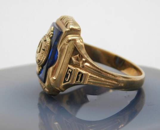Vintage 10K Gold Blue Spinel & Black Enamel Class Ring 3.9g image number 2