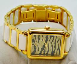 Croton CN207239 Goldtone Stainless Steel & Ceramic Strap Sapphire Crystal Swiss Quartz Enamel Zebra Print Dial Watch 113.3g