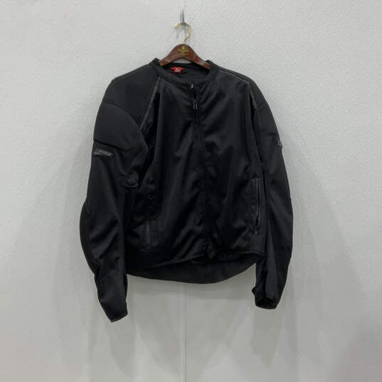 Mens Black Long Sleeve Side Pockets Full-Zip Motorcycle Jacket Size 3XL image number 2