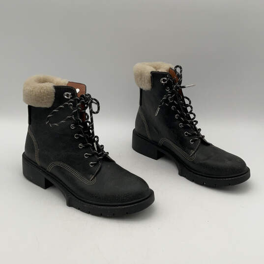 Womens Lorimer Black Leather Round Toe Lace-Up Shearling Boots Size 9.5 image number 3