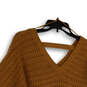 Womens Brown Knitted Long Sleeve V-Neck Cropped Pullover Sweater Size M image number 3