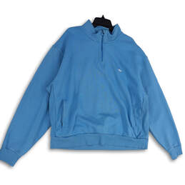 Mens Blue Long Sleeve 1/4 Zip Mock Neck Pockets Pullover Sweatshirt Sz 2XL