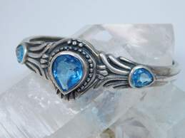 Romantic 925 Sterling Silver Blue Rhinestone Cuff Bracelet 26.8g