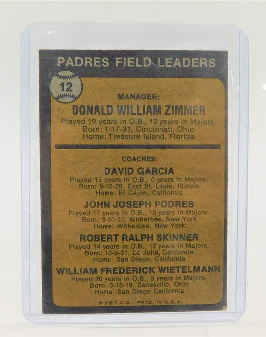1973 Don Popeye Zimmer Topps #12 San Diego Padres image number 2
