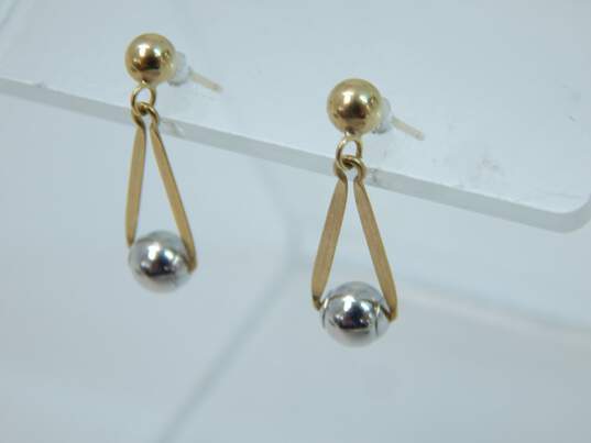 14K Two Tone Yellow & White Gold Drop Dangle Earrings 0.7g image number 3