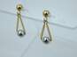 14K Two Tone Yellow & White Gold Drop Dangle Earrings 0.7g image number 3