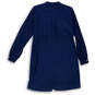 Womens Blue Crew Neck Zipped Pockets Button Front Casual Shirt Dress Size 6 image number 2