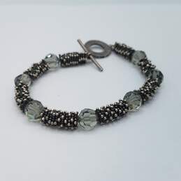Sterling Silver Faceted Crystal Bead Toggle 7 3/4 Inch Bracelet 25.6g