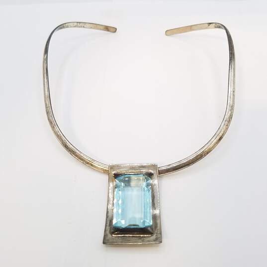 Sterling Silver Light Blue Glass Pendant Flat Choker 35.7g image number 1