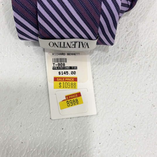 NWT Men's Purple Striped Silk Four In Hand Adjustable Pointed Necktie image number 4