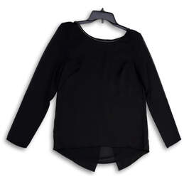 Womens Black Round Neck Long Sleeve Stretch Pullover Blouse Top Size XS