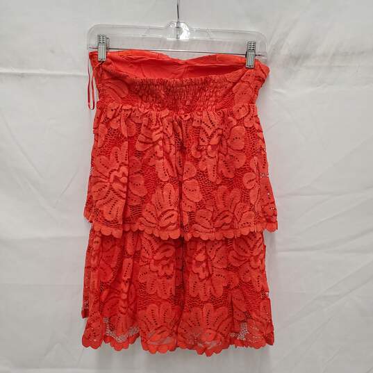NWT Anthropologie Maeve Strapless Red Lace Mini Dress Size XS image number 2