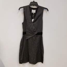 NWT Womens Black White Striped Sleeveless Surplice Neck Mini Dress Size 4