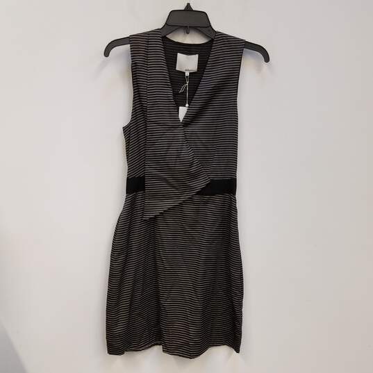 NWT Womens Black White Striped Sleeveless Surplice Neck Mini Dress Size 4 image number 1