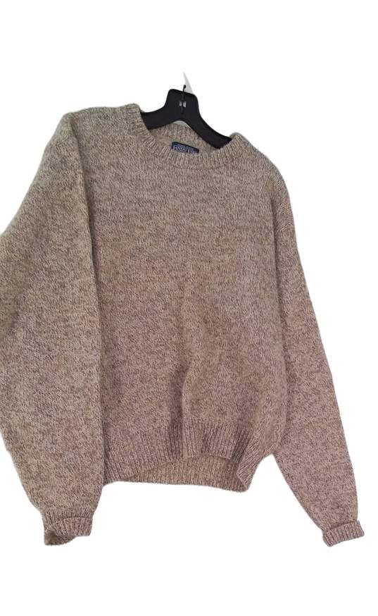 Mens Beige Long Sleeve Crew Neck Knitted Pullover Sweater Size XL image number 1