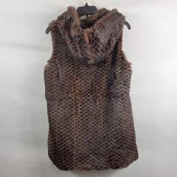 Daeho Women Brown Patterned Fur Hooded Vest Sz 55 alternative image