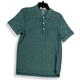 Mens Green Pique Slim Spread Collar Short Sleeve Polo Shirt Size Medium