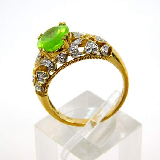 Elegant 10K Yellow Gold Peridot & Diamond Accent Ring 3.4g image number 6