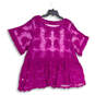 NWT Womens Purple Lace Short Sleeve Round Neck Pullover Blouse Top Sz 18/20 image number 3