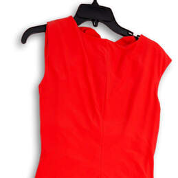 Womens Orange Sleeveless Drape Neck Stretch Pullover Sheath Dress Size 6