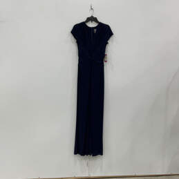 NWT Womens Blue Cap Sleeve V-Neck Twisted Back Zip Maxi Dress Size M alternative image