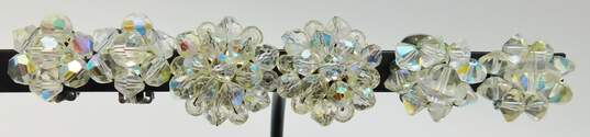 Vintage Aurora Borealis Necklaces Multi Strand Bracelet & Floral Dangle Clip On Earrings 155.2g image number 3