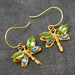 14K Gold Peridot & Blue Spinel Faceted Marquise Dragonfly Drop Earrings 1.2g