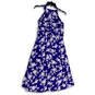 Womens Blue White Flower Halter Neck Back Zip Fit & Flare Dress Size Small image number 4