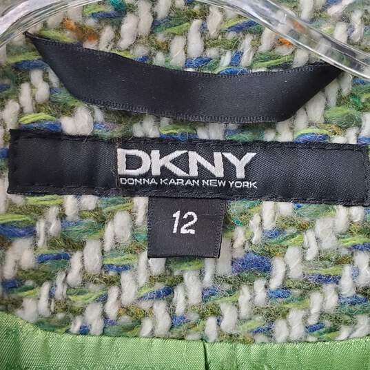 DKNY Green Knit Wool Blend Button Down Trench Coat Size 12 image number 3