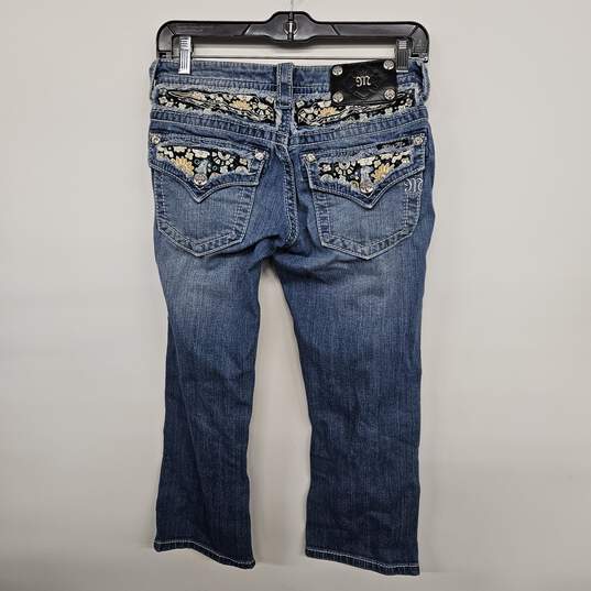 Blue Denim Embellished Cuffed Crop Jeans image number 2