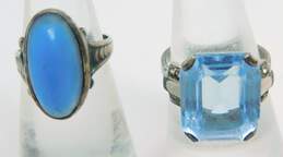 Vintage Sterling 925 Faceted Blue & Clear & Cabochon Glass Art Deco Rings