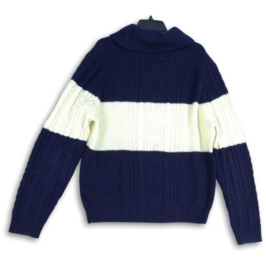 Brooks Brothers Mens Navy Blue Cream Knitted Collared Pullover Sweater Size XL image number 2