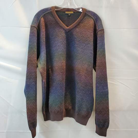 Long Sleeve Pullover V-Neck Extra Fine Wool Sweater Size L image number 1