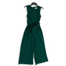 Calvin Klein Womens Green V-Neck Sleeveless Tie Waist One-Piece Jumpsuit Size 8