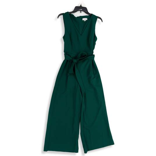 Calvin Klein Womens Green V-Neck Sleeveless Tie Waist One-Piece Jumpsuit Size 8 image number 1