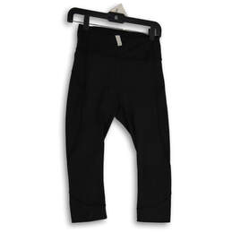 Womens Black Flat Front Elastic Waist Pull-On Cropped Leggings Size 6