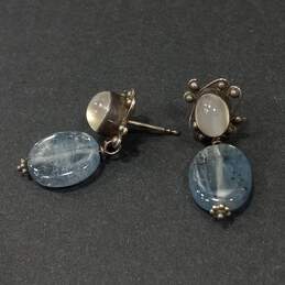 Artisan ''Sajen'' Signed Sterling Silver Earrings with Cats Eye and Blue Stone