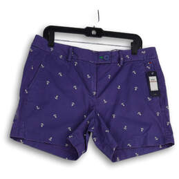 NWT Womens Blue Printed Flat Front Slash Pocket Chino Shorts Size 12