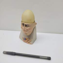 VTG. 1989 Ceramic Egg Head Figurine Ring Holder Approx. 5 In. Signed *No COA