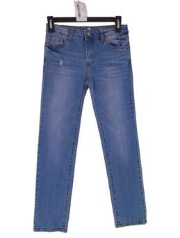 Womens Blue Denim 5 Pocket Belt Loops Button Straight Leg Jeans Size XS