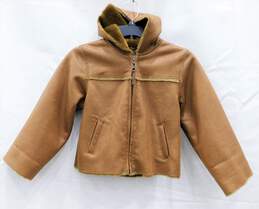 Baby Lt. Brown Hooded Zipper Pocket Fur Lined Coat SZ 12